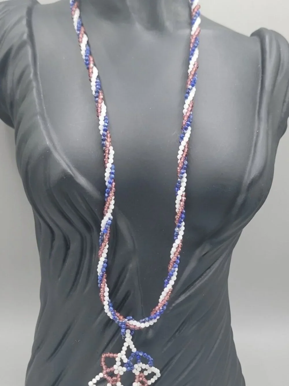BBJ Sterling Silver Patriotic Red White Blue Beaded Rope Necklace Earrings Set
